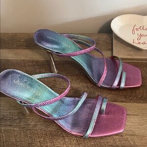 Marc Fisher Iridescent Pink Teal elastic straps for perfect fit Heeled Sandals